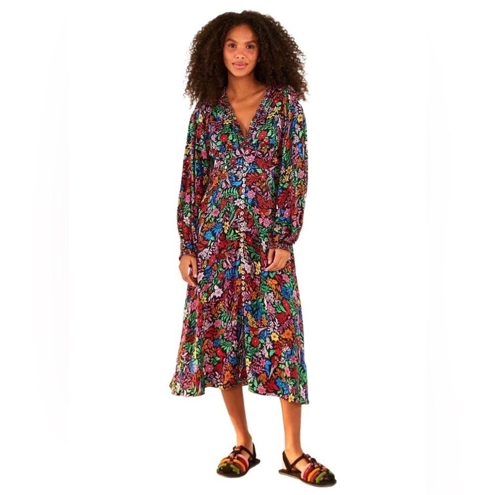 Farm Rio “Tropical Garden” Lenzing Ecovero Viscose floral midi dress NWT, xs!